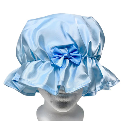 Kingsley Silky Satin Night Cap Sleeping Hats Sleep Bonnets Lite Blue