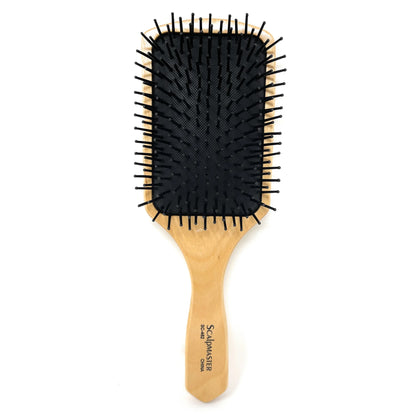 Scalpmaster 13-Rows Wood Rectangular Cushioned Paddle Hair Brush Flat Back Drying And Styling  1 Pc.