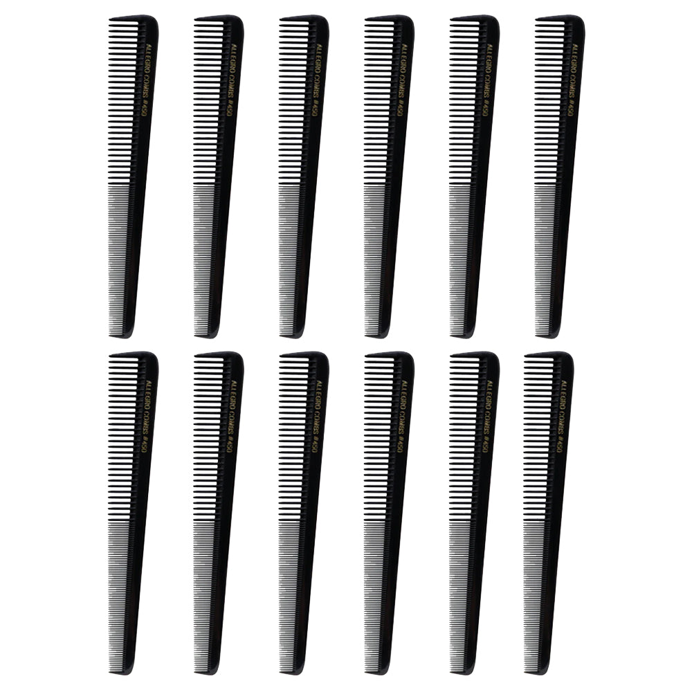 Allegro Combs 450 - Tapered Barber Hair Cutting Combs, Black, 12 Pack