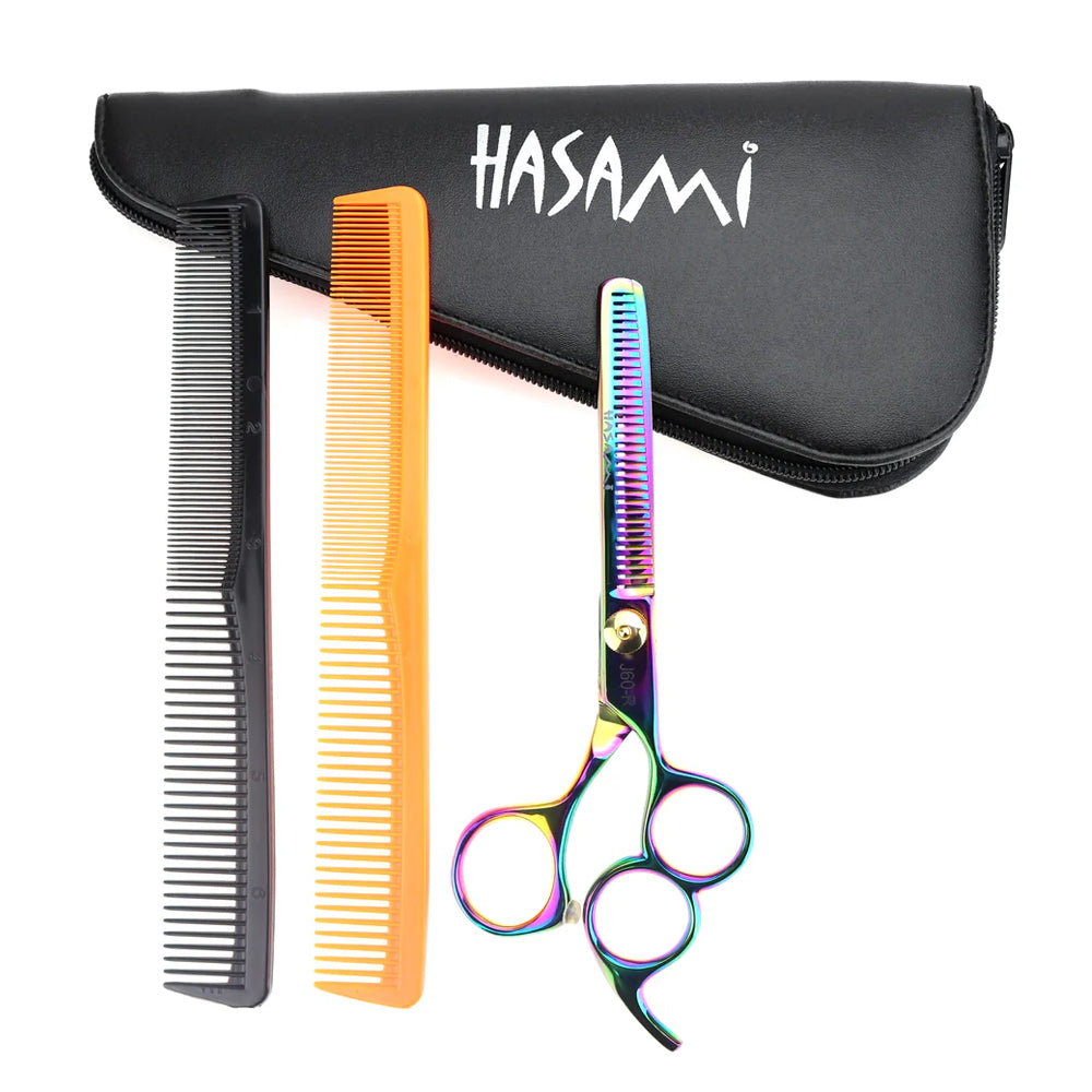 Hasami 6-Inch Thinning Shears - Titanium Finish, Double Teeth (K60-R)