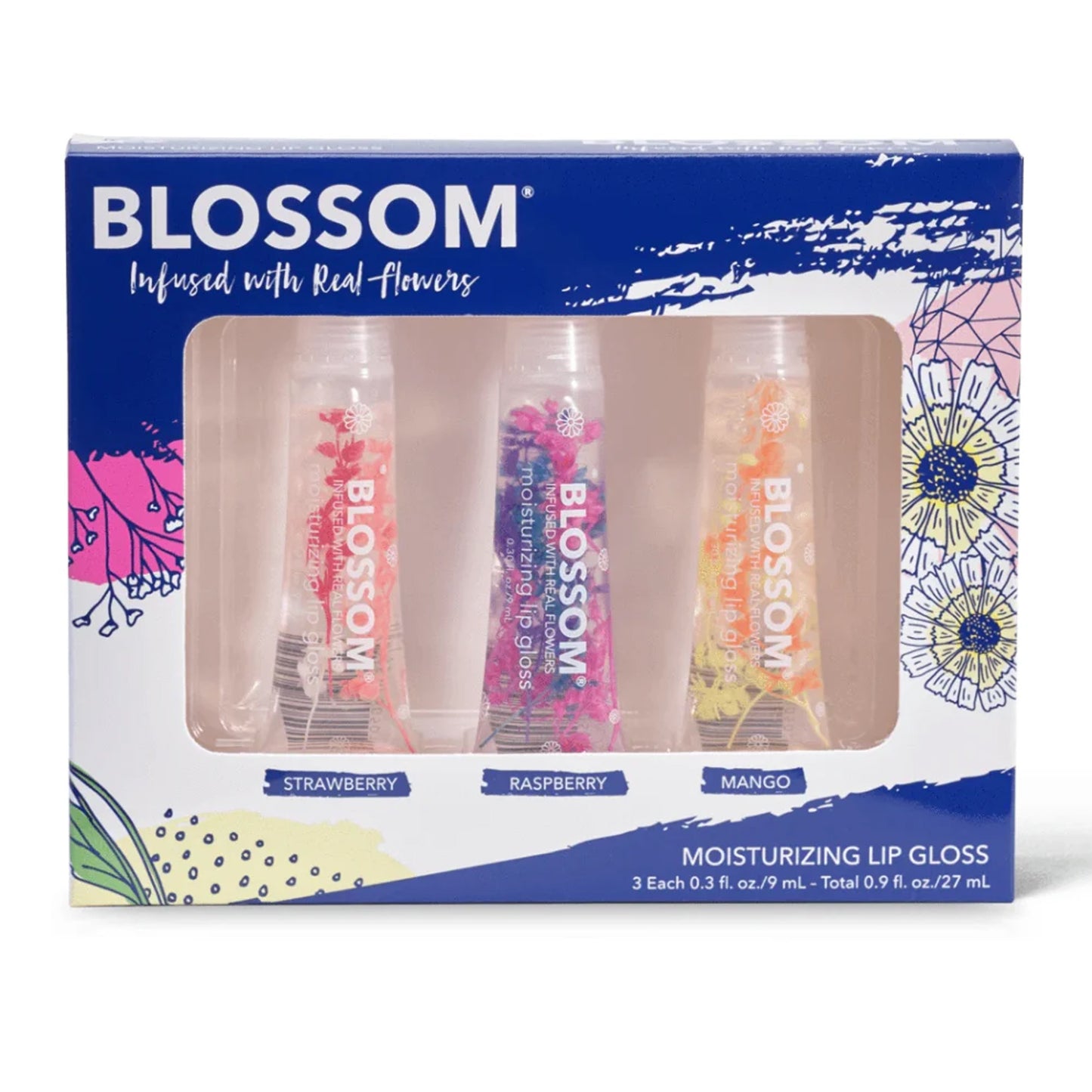 Blossom Moisturizing Scented Lip Gloss Hydrate Nourish with Natural Fruitiness 3 pcs.