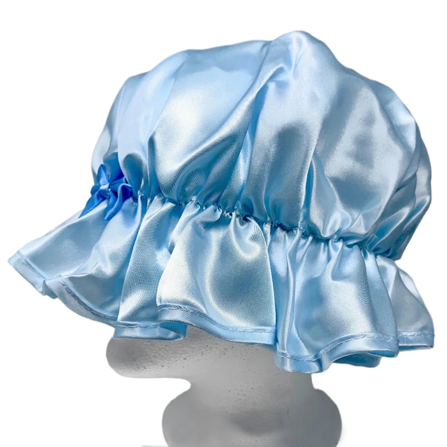 Kingsley Silky Satin Night Cap Sleeping Hats Sleep Bonnets Lite Blue