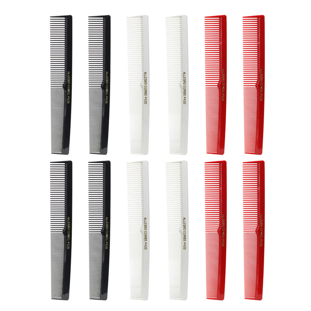 Allegro Combs 420 Barber Cutting Styling Comb Set - 12 count