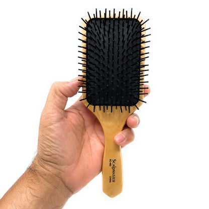 Scalpmaster 13-Rows Wood Rectangular Cushioned Paddle Hair Brush Flat Back Drying And Styling  1 Pc.