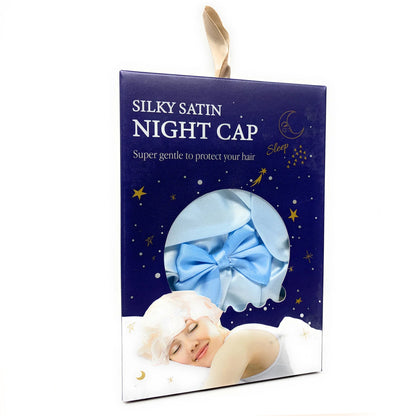 Kingsley Silky Satin Night Cap Sleeping Hats Sleep Bonnets Lite Blue