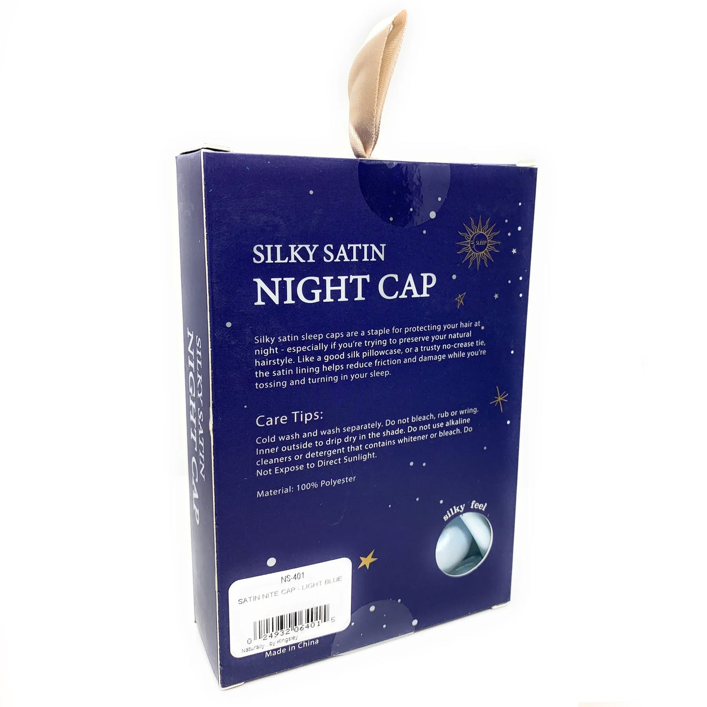 Kingsley Silky Satin Night Cap Sleeping Hats Sleep Bonnets Lite Blue