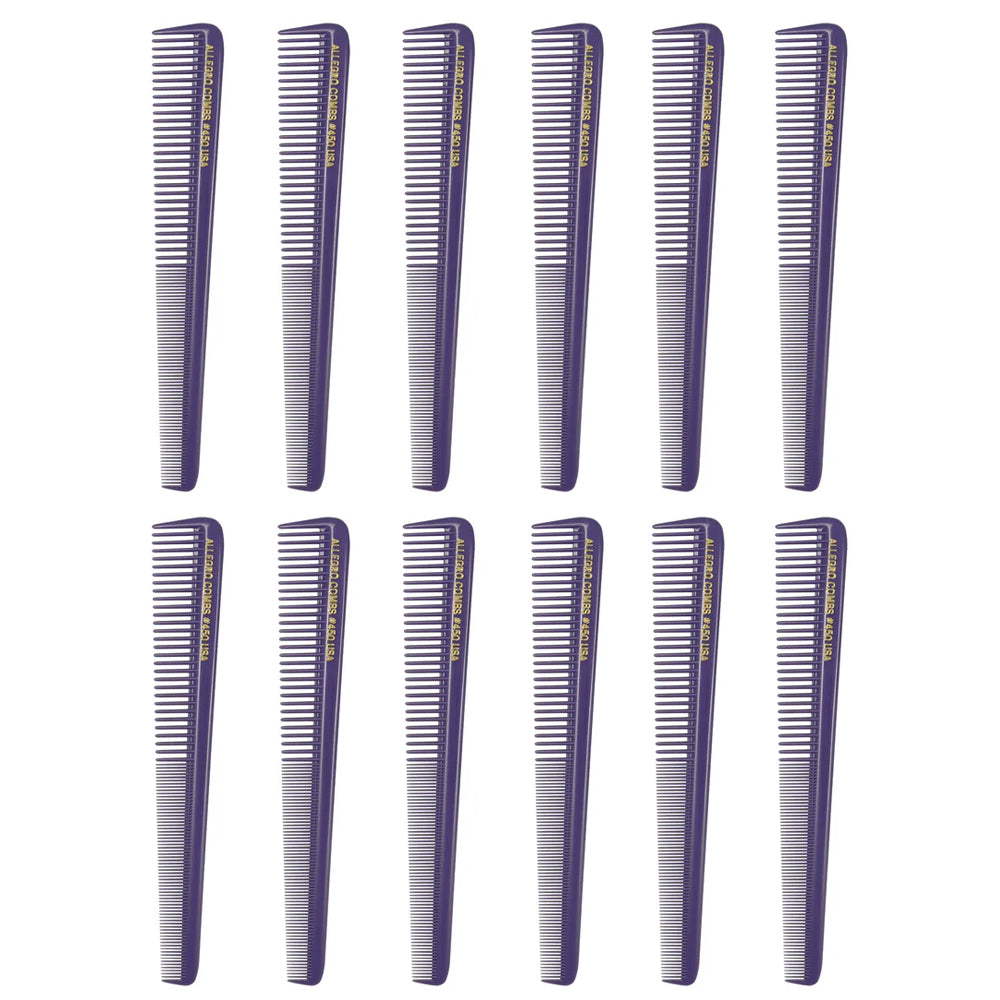 Allegro Combs 450 - Tapered Barber Hair Cutting Combs, Black, 12 Pack