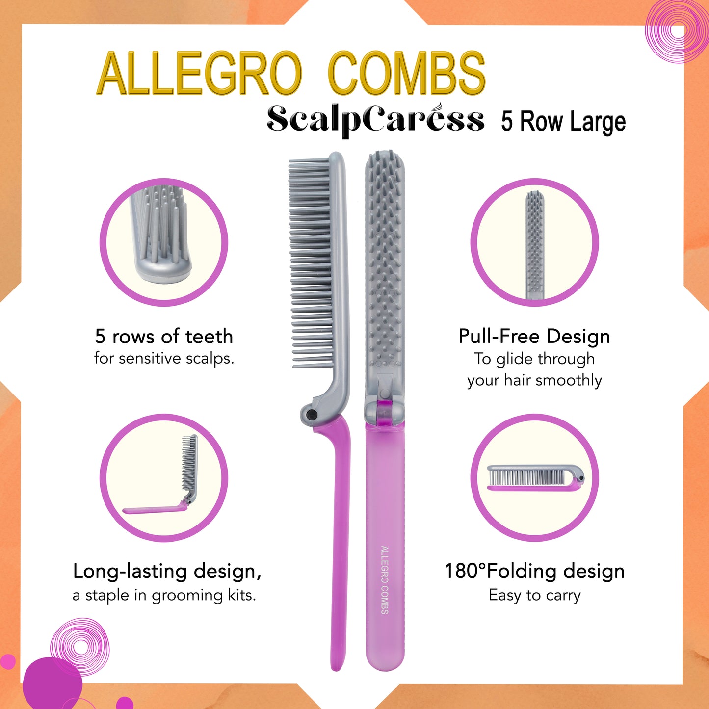 Allegro Combs ScalpCaress Mini Foldable Hairbrush