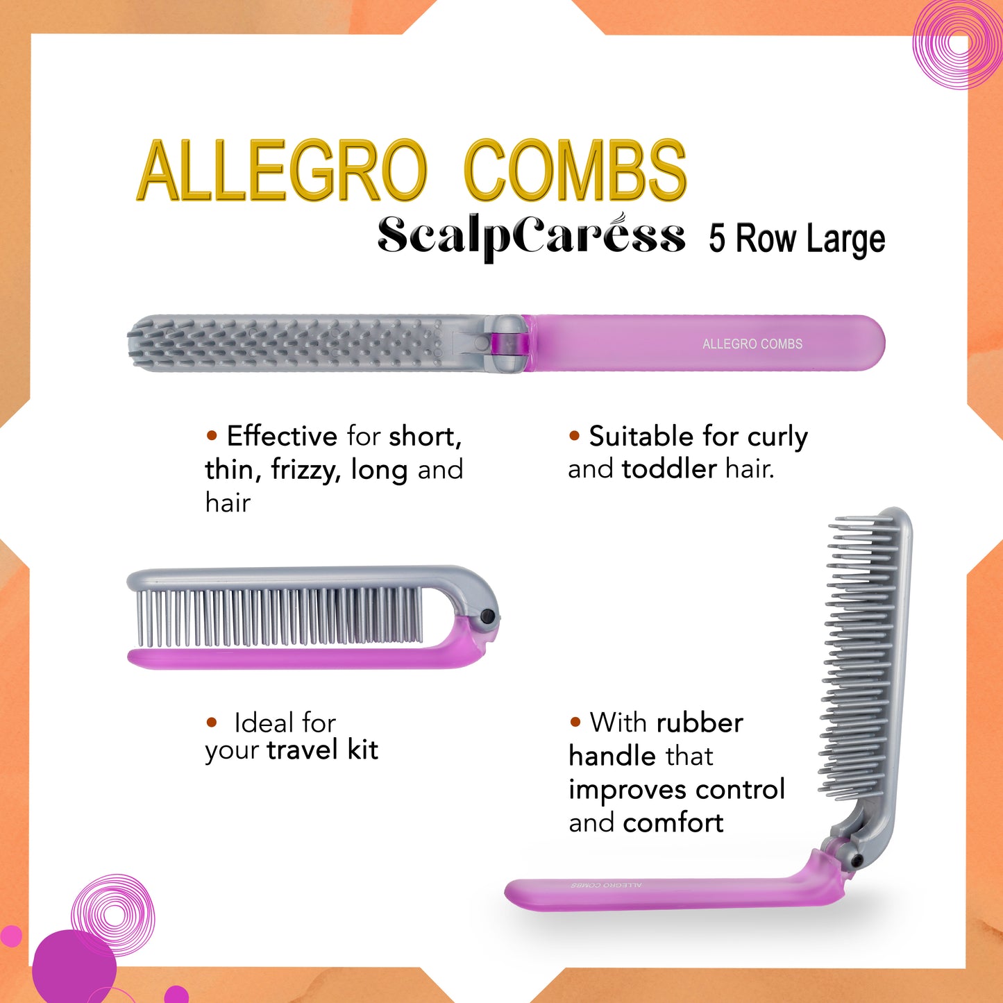 Allegro Combs ScalpCaress Mini Foldable Hairbrush