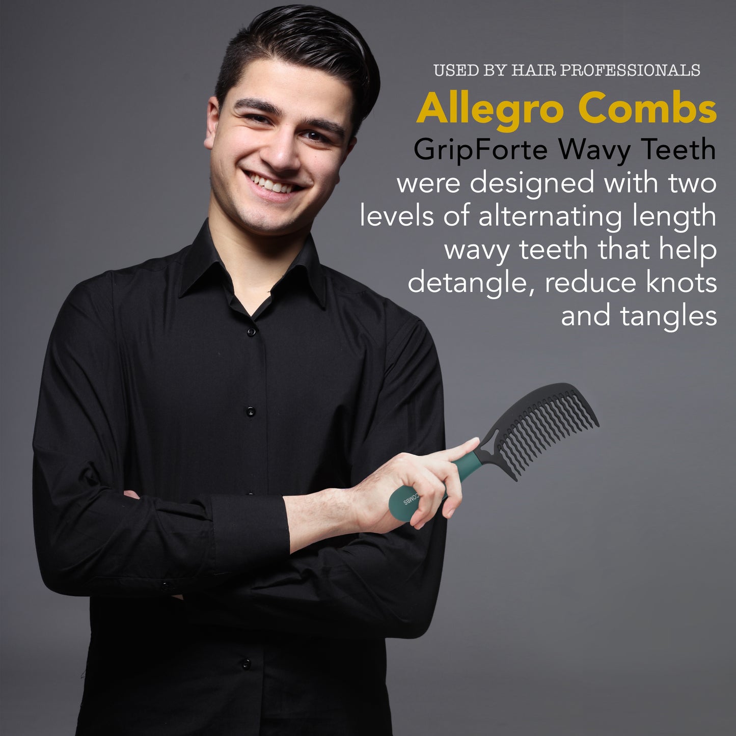 Allegro Combs Gripforte Wide Wavy Tooth Comb - Detangler For Curly Hair