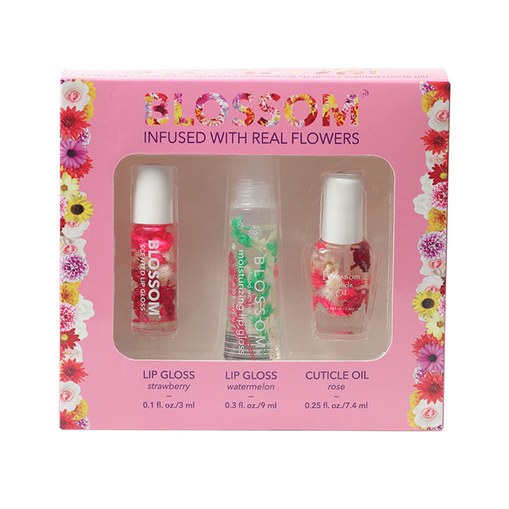 Blossom Mini Roll-On Lip Gloss Moisturizing Lip Gloss Scented Cuticle Oil 3 Pcs.