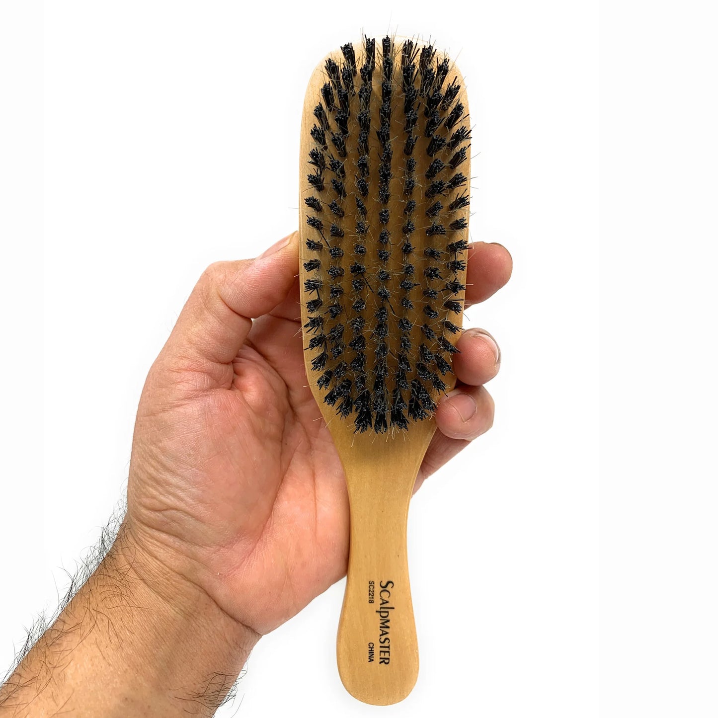 Scalpmaster Club  Hair Brush, Wave Hair Brush, Curved Oval Palm Brush Boar Bristles and Natural Wood 1 Pc.