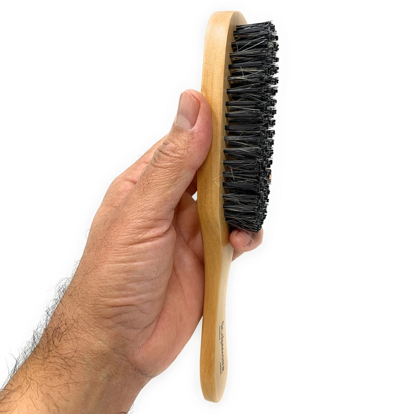 Scalpmaster Club  Hair Brush, Wave Hair Brush, Curved Oval Palm Brush Boar Bristles and Natural Wood 1 Pc.