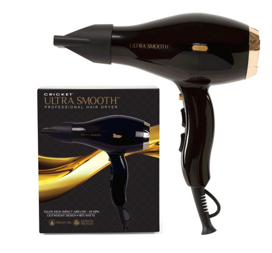 Cricket Ultrasmooth Pro Dryer - Sleek Black, Infused with Argan Oil & Keratin