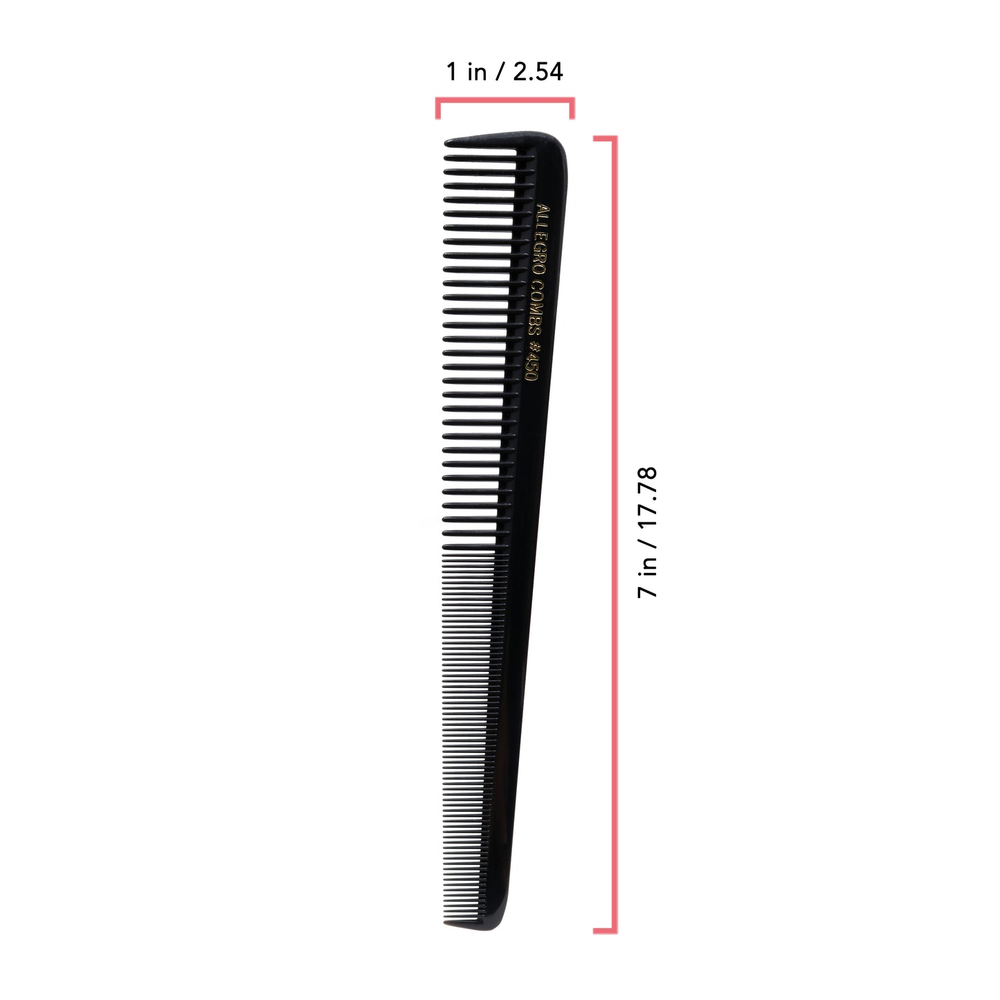 Allegro Combs 450 - Tapered Barber Hair Cutting Combs, Black, 12 Pack