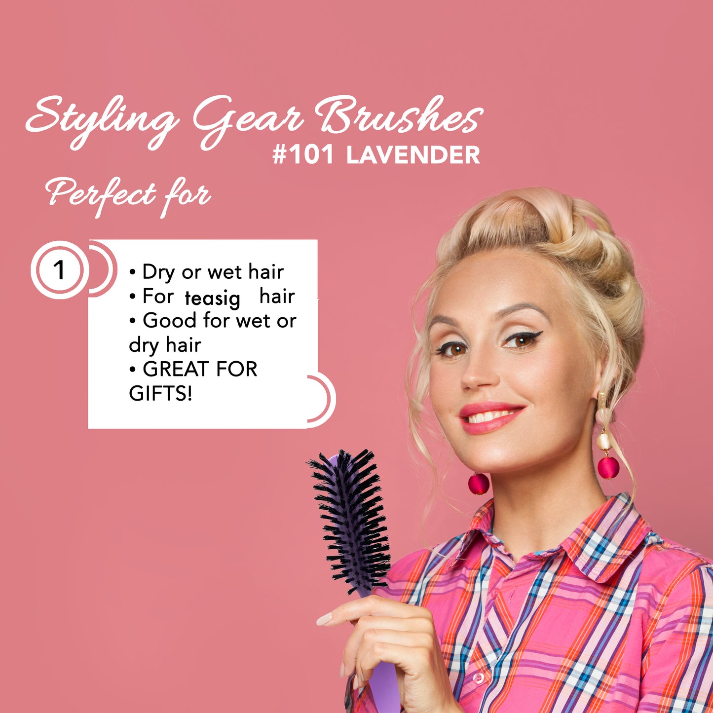 Styling Gear 7-Row Hair Brush with Nylon Bristles - 2 Pack