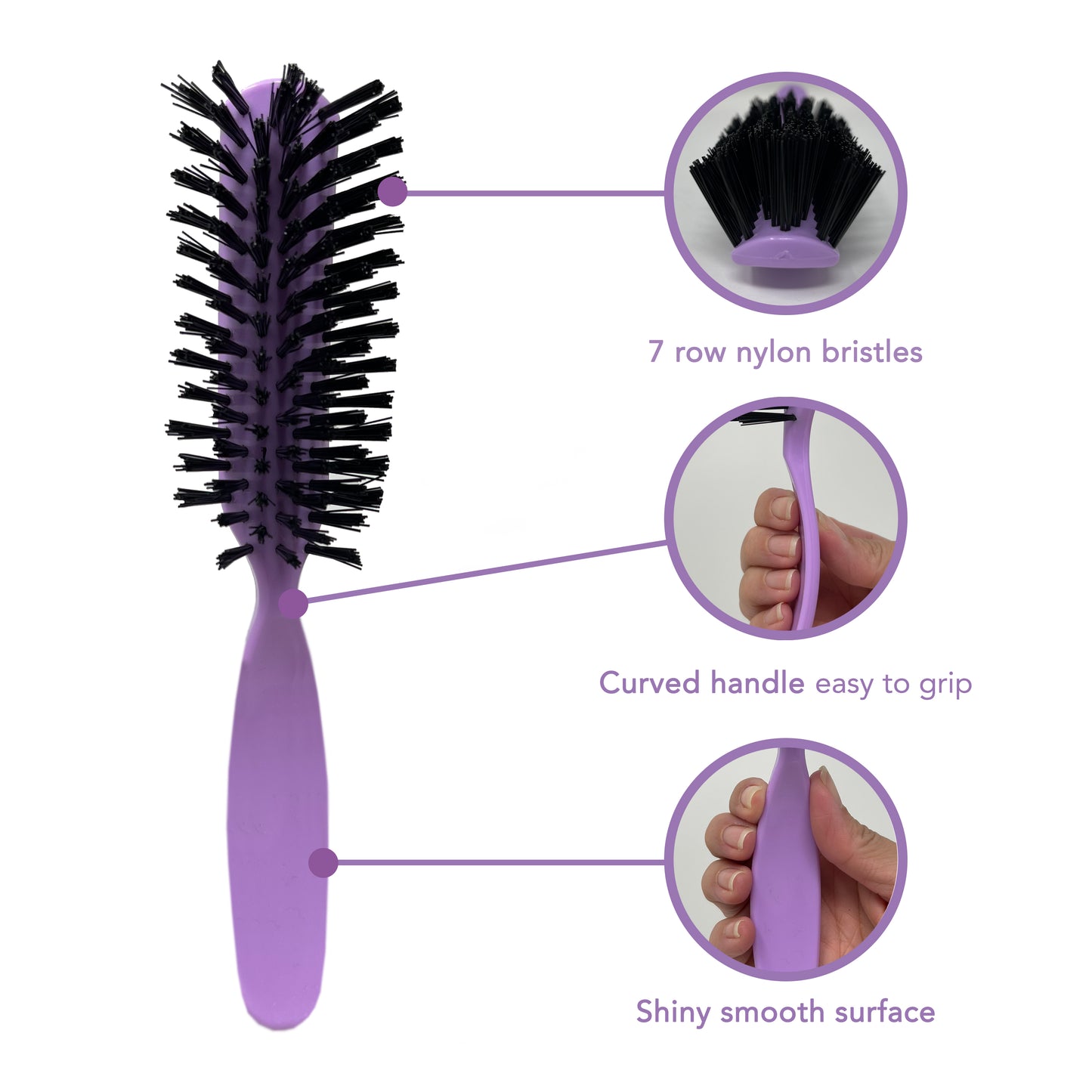 Styling Gear 7-Row Hair Brush with Nylon Bristles - 2 Pack